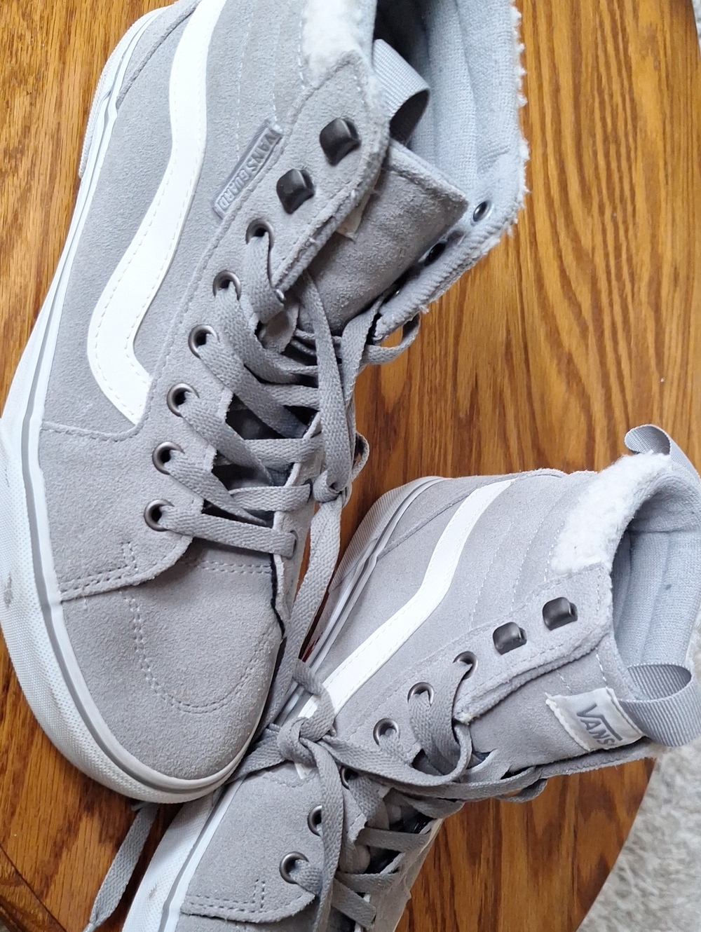 Vans White and Gray High Top Sneakers with Gum Outsole